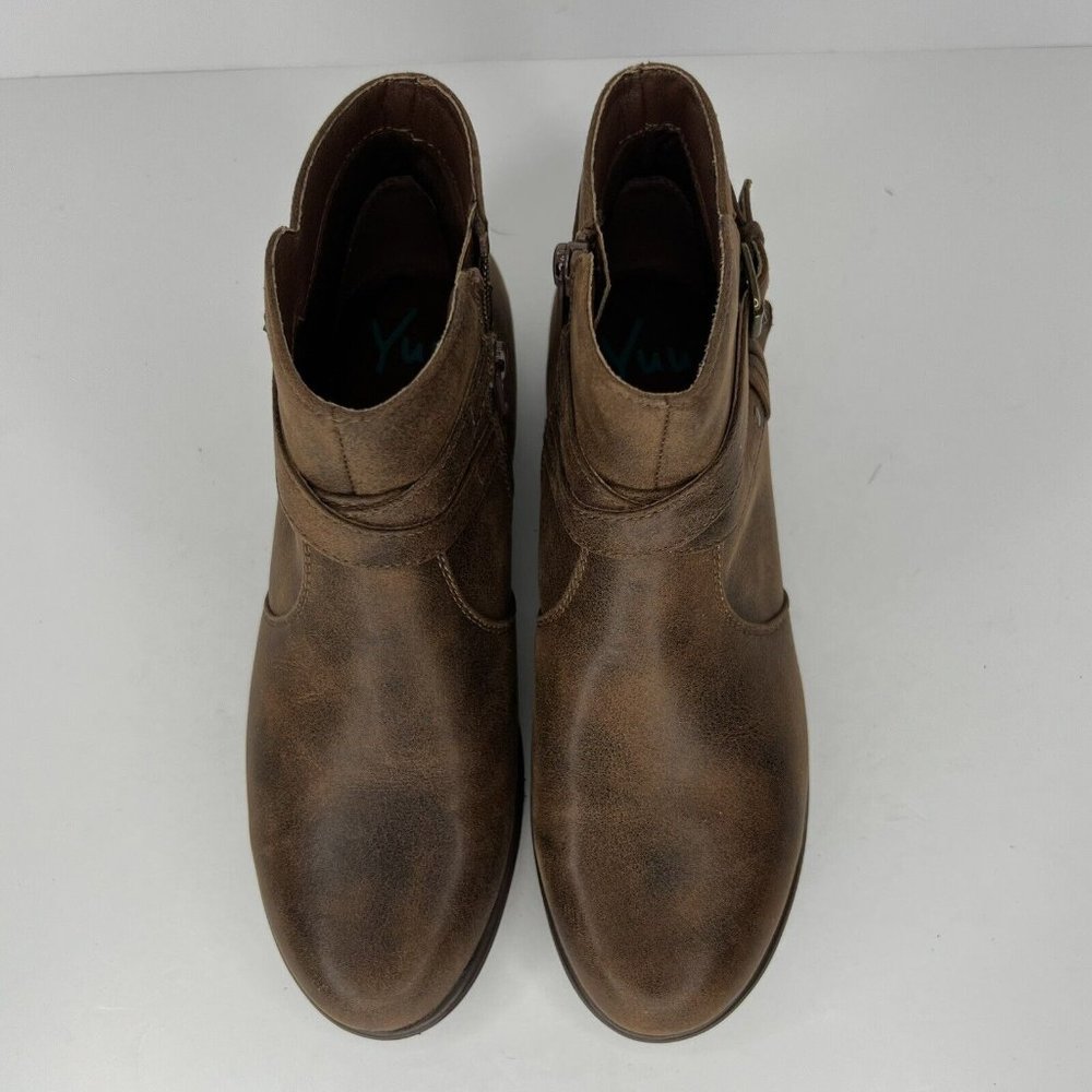 Yuu Becca Women's Size 7.5 Shoes Whiskey Brown Low Heeled Zippered Ankle Booties - Picture 5 of 10